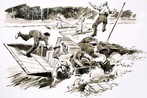 The Treasure-Hunters: Klondike Stampede (gouache på papper) av English School