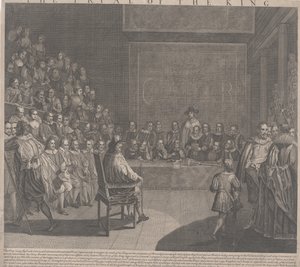 Rättegången mot kung Charles I (gravyr) av English School