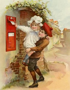 The Village Letter-Box (färglitografi) av English School