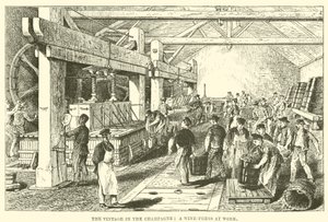 The Vintage in the Champagne: A Wine-Press at Work (gravyr) av English School