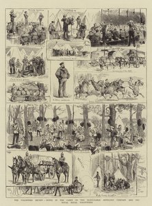 Frivilliggranskningen, anteckningar i lägren för det ärade artillerikompaniet och Royal Naval Volunteers (gravyr) av English School