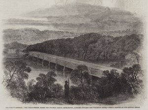 Kriget i Amerika, Kedjebron över Potomac ovanför Georgetown, med utsikt mot Virginia Shore (gravyr) av English School