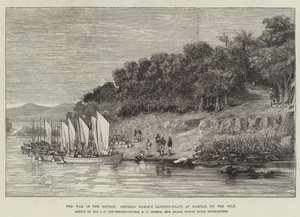 Kriget i Soudan, general Earles landningsplats vid Hamdab, vid Nilen (gravyr) av English School