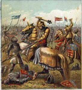 The War of the Two Roses (1455-1485): Slaget mellan Royal House of York och Royal Mason of Lancaster. Illustration av det engelska inbördeskriget som föddes genom uppdelningen av efterträdarna till kung Edward III (1327-1377) i två grenar. Kriget i Ros av English School