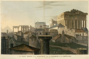 Akropolis västfront från toppen av Propylea, illustration från "En resa genom Albanien och andra provinser... till Konstantinopel, under åren 1809-1810" av J.C. Hobhouse av English School