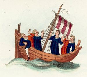 Det vita skeppet (färgad gravyr) av English School