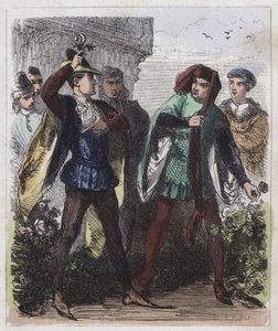 De vita och röda rosorna (färgad gravyr) av English School