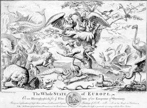 Hela staten Europa, eller en hieroglyf för valet av en kejsare av Tyskland, 1741 av English School