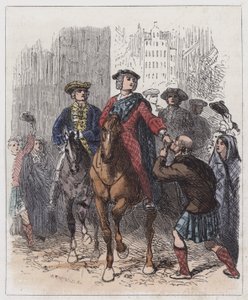 The Young Chevalier Entering Edinburgh (färgad gravyr) av English School