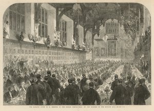 Banketten som gavs till M Berryer i Middle Temple Hall av English School