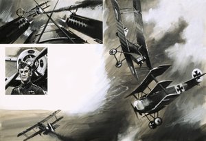 Striden mellan brittiska SE5:or och Werner Voss i sitt Fokker-triplan av English School