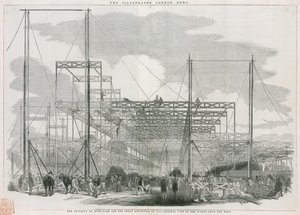 Byggnaden i Hyde Park, London, för den stora utställningen 1851 av English School