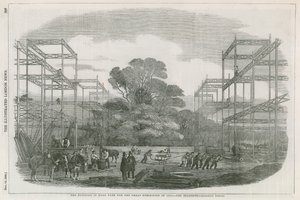 Byggnaden i Hyde Park, London, för den stora utställningen 1851 av English School