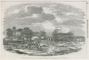 Byggnaden i Hyde Park, London, för den stora utställningen 1851 av English School