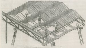 Byggnaden i Hyde Park, London, för den stora utställningen 1851 av English School