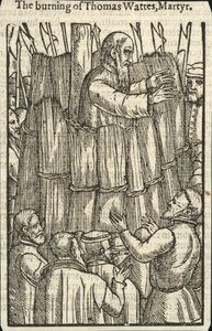 Bränningen av Thomas Wattes, martyr (gravyr) av English School