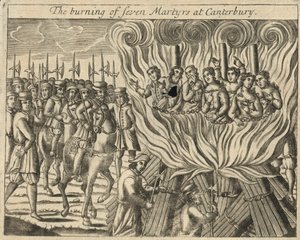 Bränningen av sju martyrer i Canterbury (gravyr) av English School