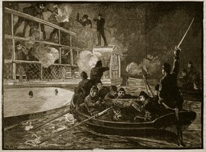 Capture of the Caroline, 1837, illustration från Cassells Illustrated History of England (sepiafoto) av English School