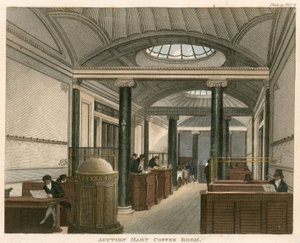 Kafferummet på Auction Mart, St Bartholomews Lane, London av English School