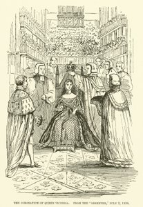 Kröningen av drottning Victoria, från Observer, 2 juli 1838 (gravyr) av English School