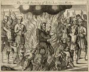 Den grymma bränningen av John Laurence, martyr (gravyr) av English School