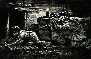 Den mörka sidan av den industriella revolutionen: barnarbete (gouache på papper) av English School