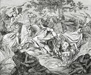Manfreds död i slaget vid Benevento, 26 februari 1266, 1882 av English School