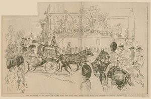 Prinsen av Wales avresa med bruden från Marlborough House till Buckingham Palace, 23 juli 1896 av English School