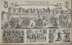 Beskrivningen av Windsor Castle, illustration från Acts and Monuments av John Foxe, nionde upplagan, pub. 1684 av English School