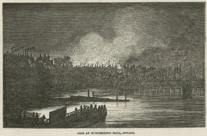 Brandförstörelsen av Hungerford Hall, Strand, London av English School