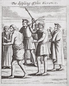 Displing av John Florence, illustration från Acts and Monuments av John Foxe, nionde upplagan, pub. 1684 av English School