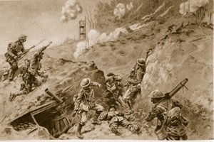De fruktansvärda håligheterna som ledde till Oppy Wood, brittiska bombplan som arbetade längs de tyska skyttegravarna, 1914-19 av English School