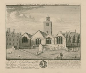 Den östliga utsikten av Church of St Leonard Shoreditch av English School