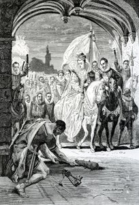 Drottning Elizabeths entré vid Kenilworth Castle, 1800-talet av English School