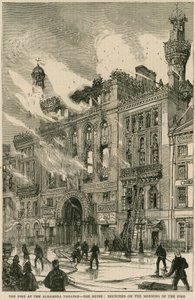 Branden på Alhambra-teatern - ruinerna, skissad på brandens morgon, 7 december 1882 av English School