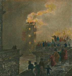Branden från Waterloo Bridge den 5 januari 1826 av English School