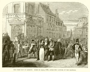 Frihetens första dag. Scen i Paris, 1789, efter intagandet av Bastiljen av English School