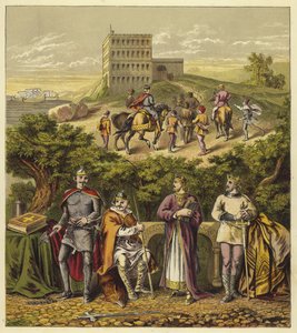 De fyra normandiska kungarna av England; Kung Vilhelm I, Kung Vilhelm II, Kung Henrik I, Kung Stefan av English School