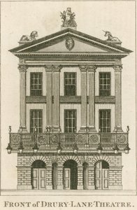 Framsidan av Drury Lane Theatre, London av English School