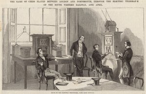 Schackspelet spelades mellan London och Portsmouth, genom den elektriska telegrafen av English School