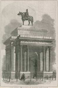 Den stora Wellington-statyn och bågen, Hyde Park Corner, London av English School