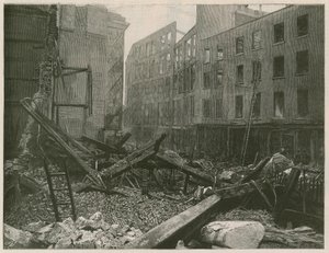 Den stora branden i Old Bailey, London av English School