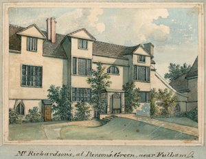 Samuel Richardsons hem på Parsons Green, nära Fulham, London (wc på papper) av English School