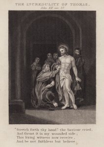 The incredulity of Thomas, John XX, ver 27 (gravyr) av English School