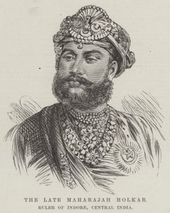 Den bortgångne Maharajah Holkar, härskare över Indore, Centrala Indien (gravyr) av English School