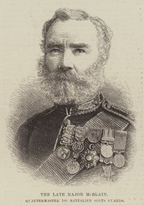 Den bortgångne major McBlain, kvartermästare 1:a bataljonen Scots Guards (gravyr) av English School