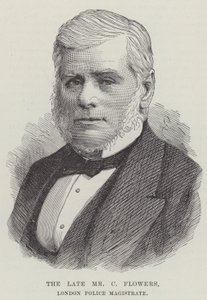 Den bortgångne Mr C Flowers, London Police Magistrate (gravyr) av English School