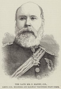 Den framlidne Mr C Manby, CE, överstelöjtnant ingenjör och järnvägsvolontärkår (gravyr) av English School