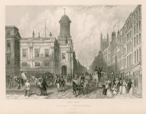 Den sena Royal Exchange och Cornhill, London av English School