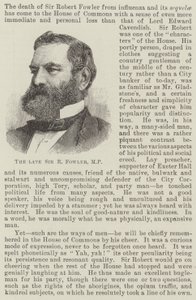 Den bortgångne Sir R Fowler, MP (gravyr) av English School